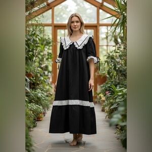 Batsheva Black Maxi Dress with White Ruffle Collar